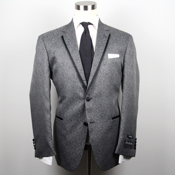 JOS A BANK Satin Edged Lapel Paisley Dinner Jacket 46R Blazer Tailored C080675 - Picture 2 of 12